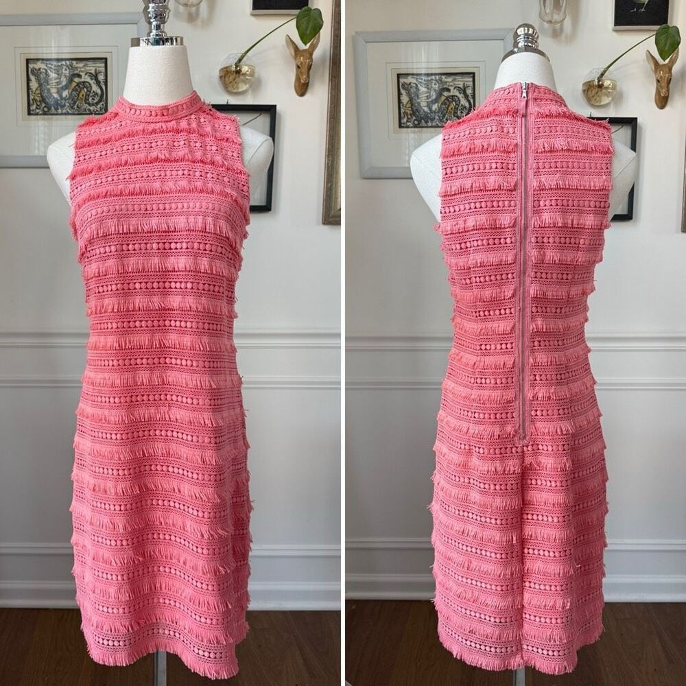 J. Crew Womens Salmon Pink Coral Fringy Lace Sheath Dress Style G1532 0